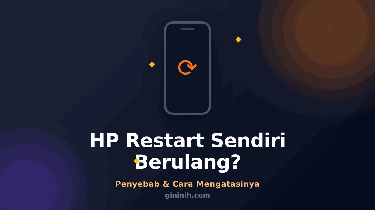 Ilustrasi HP yang restart sendiri berulang dengan ikon refresh di tengah layar