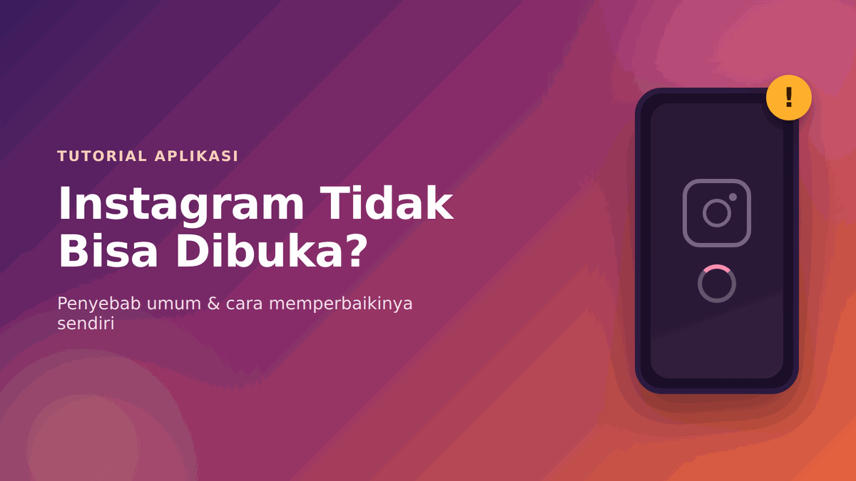 Ilustrasi smartphone menampilkan ikon Instagram yang tidak mau terbuka dengan tanda peringatan dan loading berputar