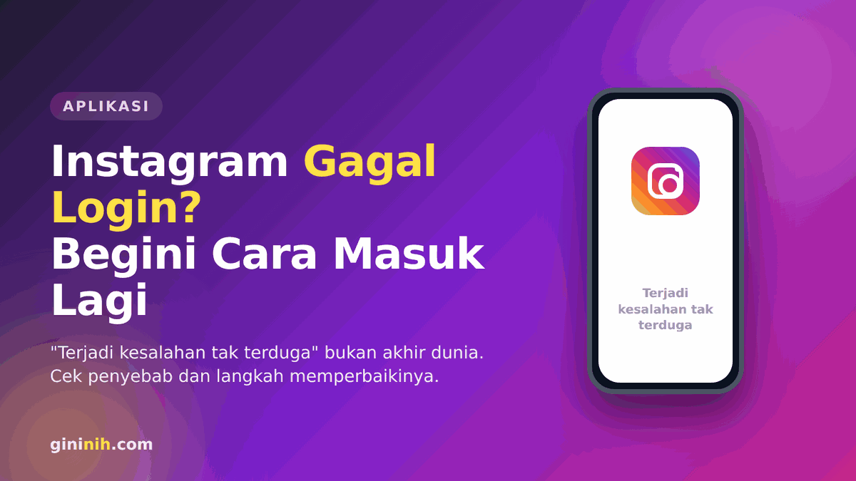Ilustrasi layar Instagram gagal login dengan pesan terjadi kesalahan tak terduga