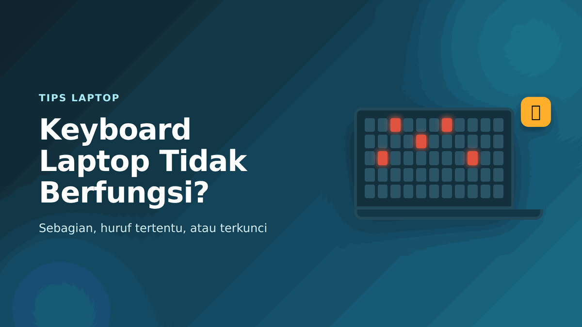 Ilustrasi keyboard laptop dengan beberapa tombol menyala merah menandakan tidak berfungsi dan ikon gembok terkunci