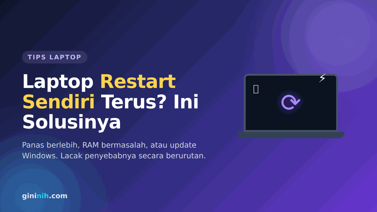 Ilustrasi laptop yang restart sendiri terus-menerus karena masalah panas atau sistem