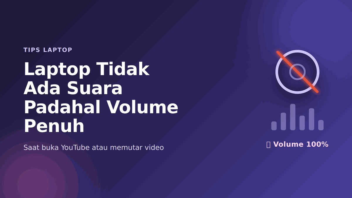 Ilustrasi ikon speaker laptop dalam keadaan mute dengan tulisan volume 100 persen