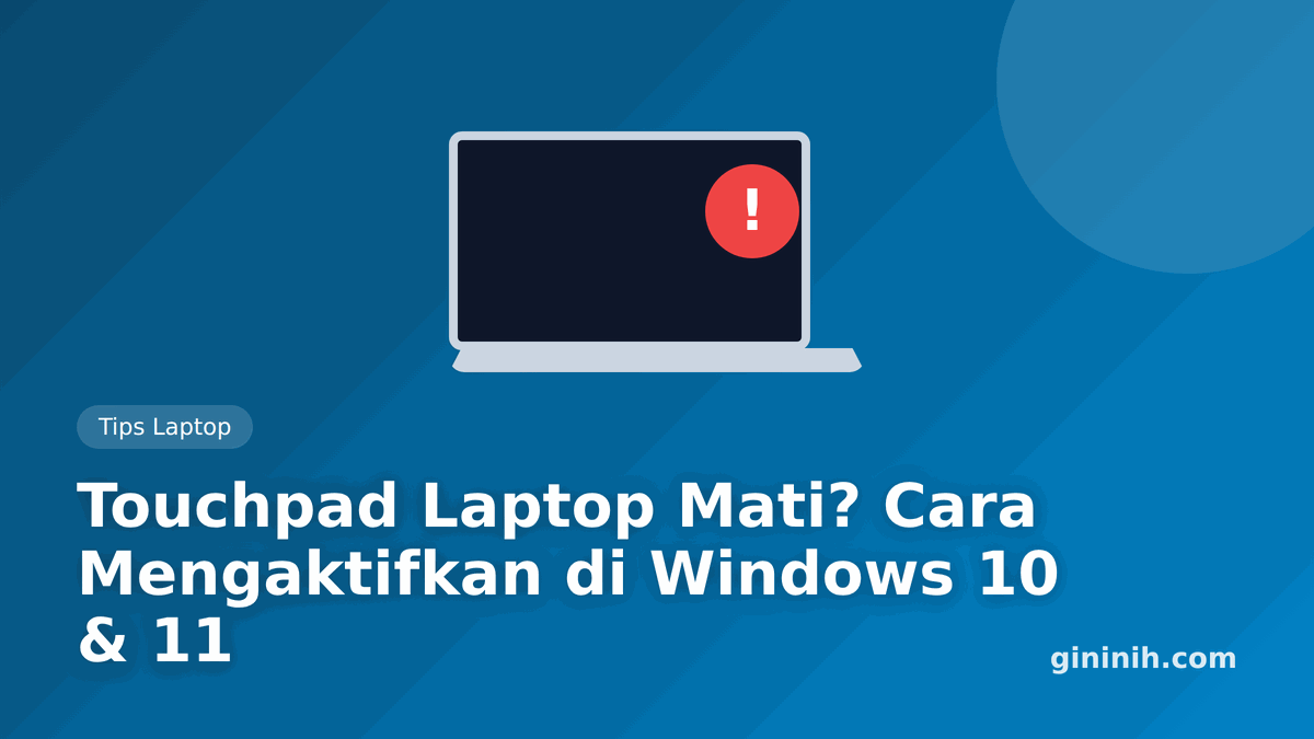 Ilustrasi laptop dengan touchpad dan kursor bertanda peringatan tidak berfungsi