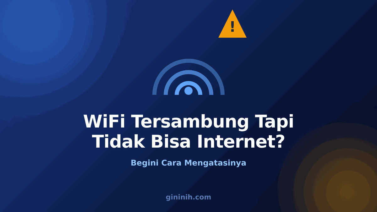 Ilustrasi sinyal WiFi penuh dengan tanda seru peringatan, menandakan tersambung tapi tidak ada internet